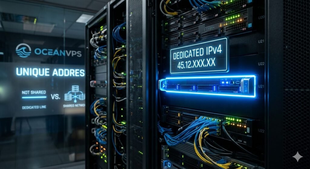 OceanVPS Dedicated IPv4 Address illustration for Linux and Windows VPS server.